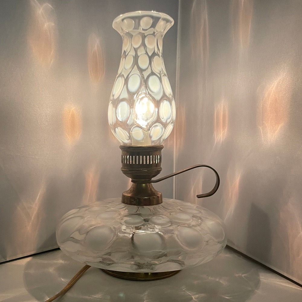 Vintage Coin Dot Lamp Opalescent Glass Hurricane Electric Finger READ